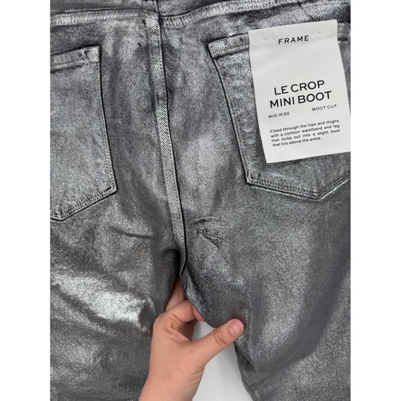 Frame LE CROP MINI BOOT MID-RISE BOOT CUT silver metallic NWT Sz 32 - Picture 7 of 11